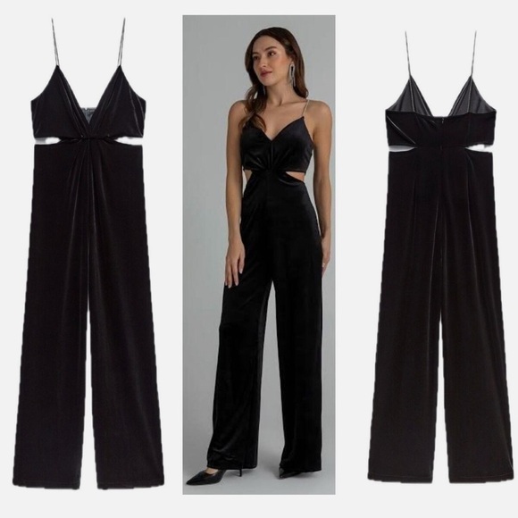 🖤 RHINESTONE STRAP VELVET JUMPSUIT - Picture 2 of 7
